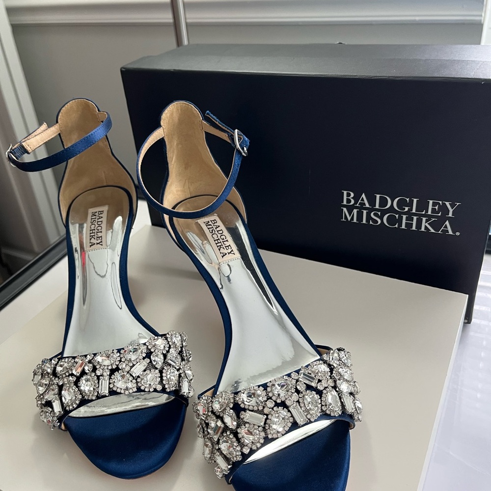 Badgley Mischka Midnight Blue Sandals with Crystal Accents